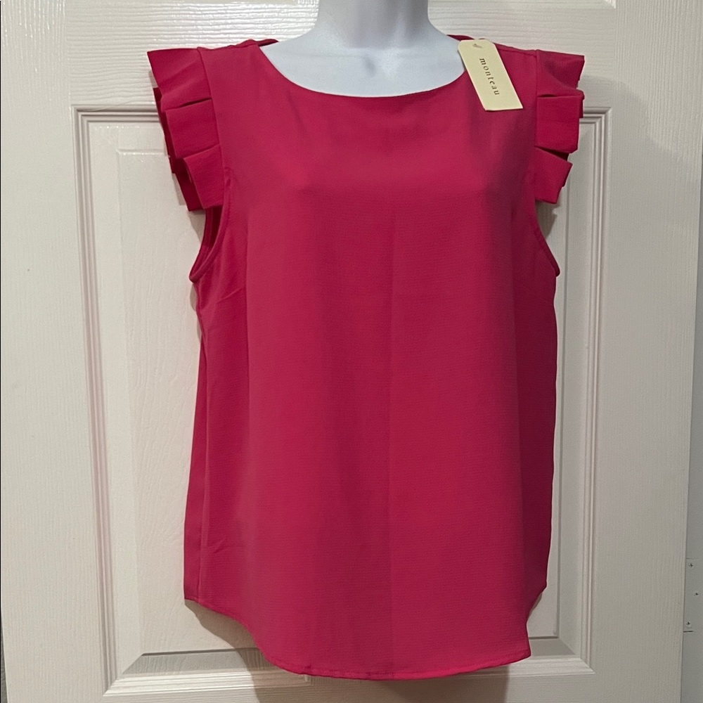 Monteau Hot Pink Ruffle Sleeve Blouse NWT size: L retail:$35